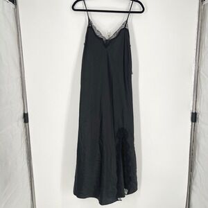INC International Concepts Black Satin Lace Trim Maxi Nightgown S 100200812MS